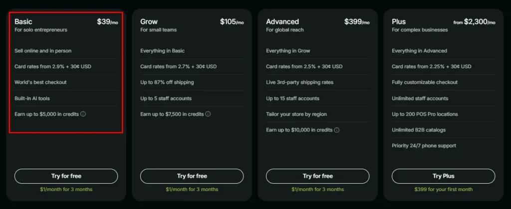 shopify basic plan